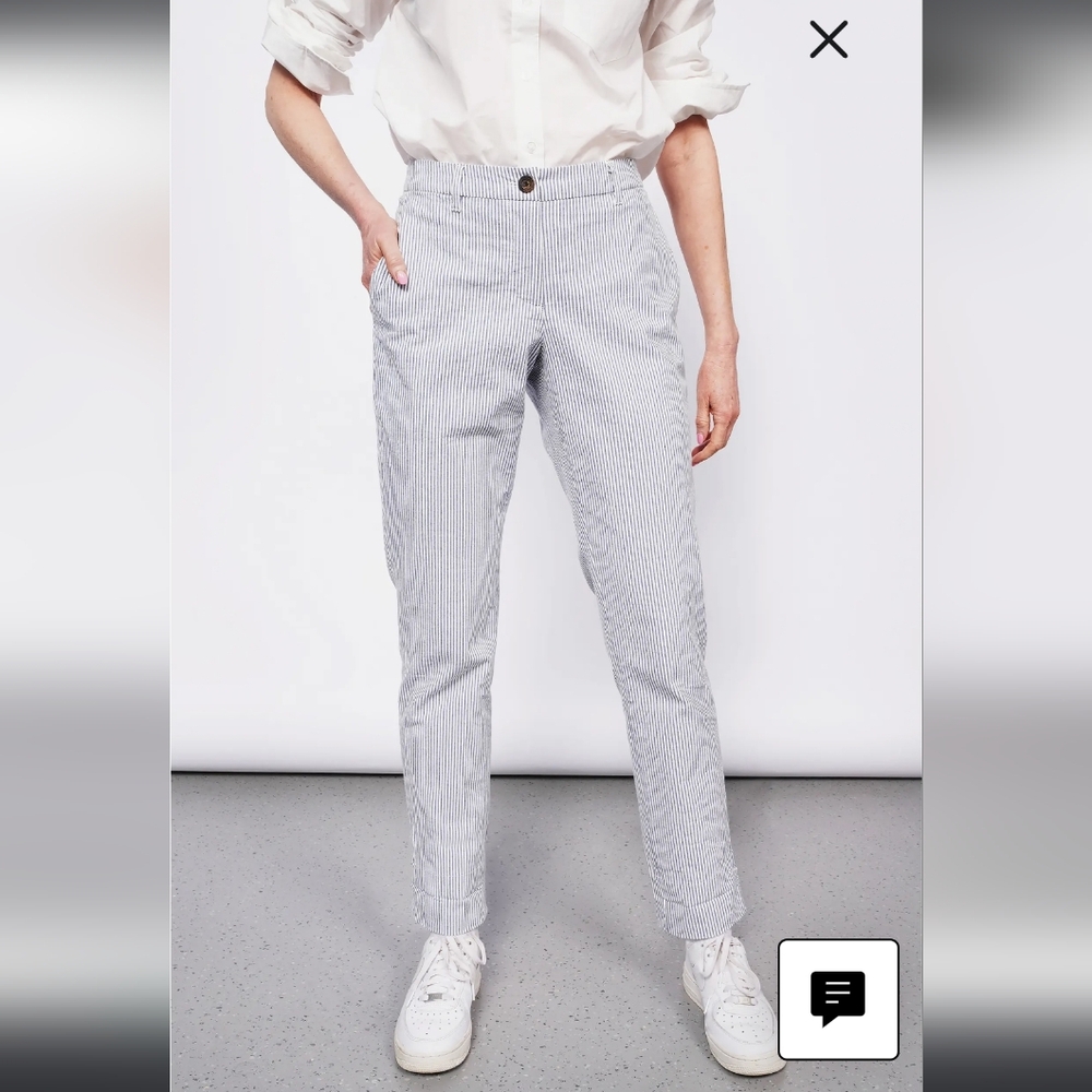 Wildfang White and Light Blue Pinstripe Cropped Pants